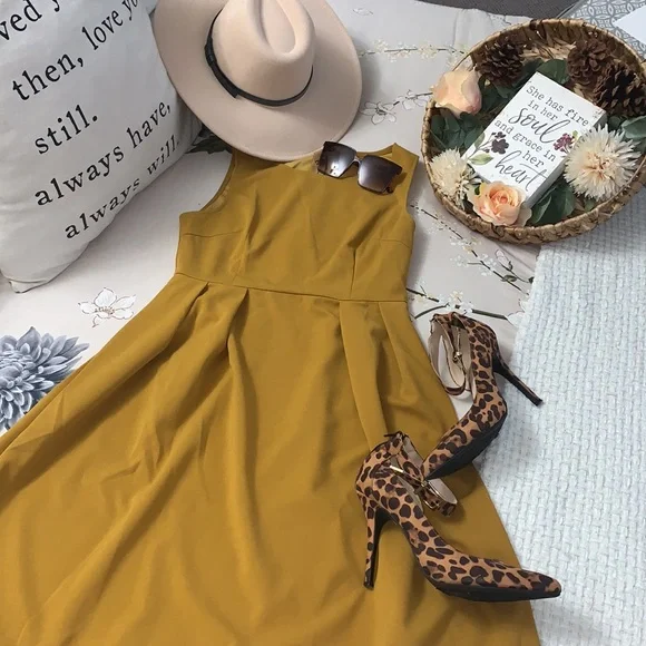 Shein Dresses | Gorgeous Mustard Yellow Fit and Flair Dress | Color: Orange/Yellow | Size: M /eu 38/US 6 | Desiree0714'S Closet